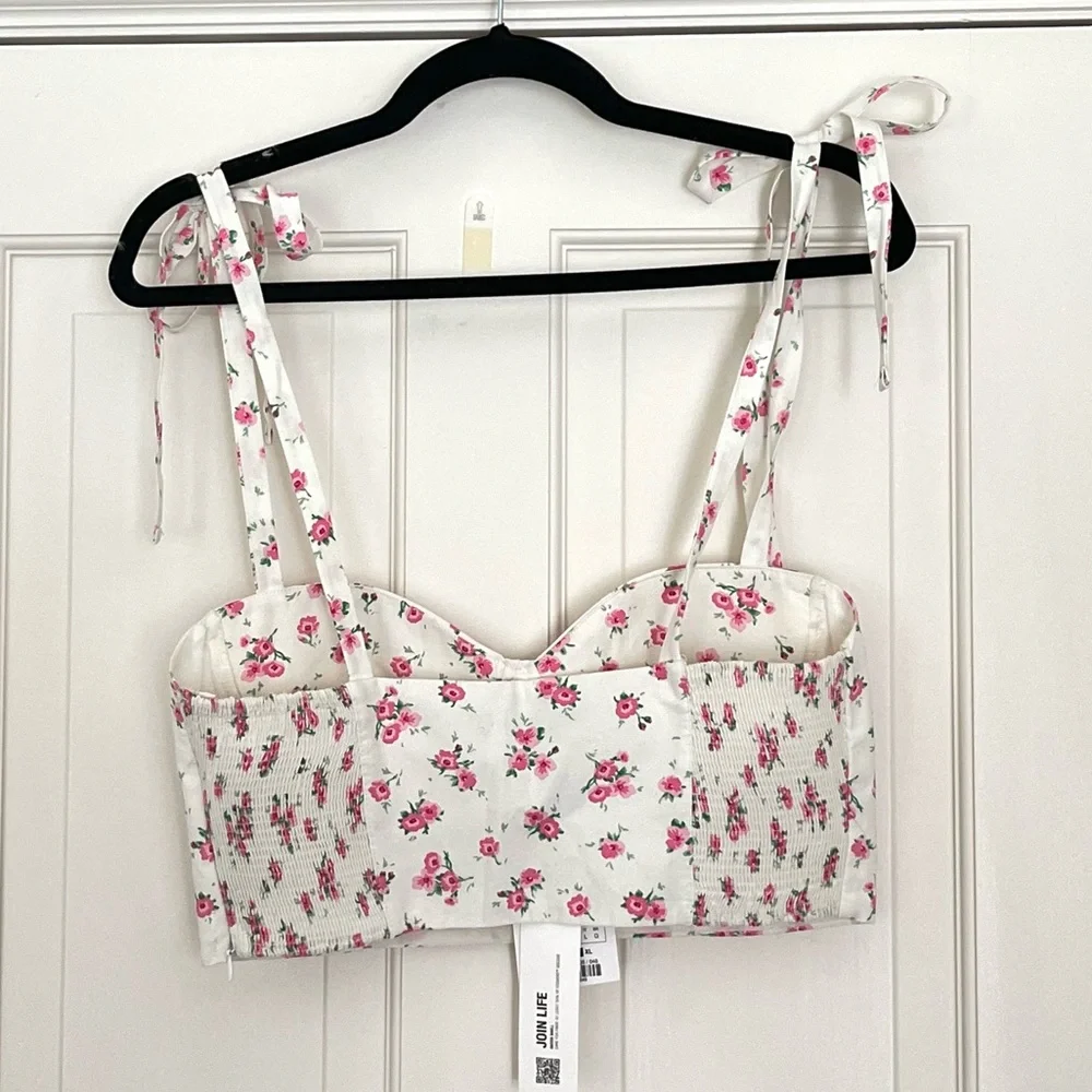 NWT Zara pink white floral crop top L - Picture 5 of 11